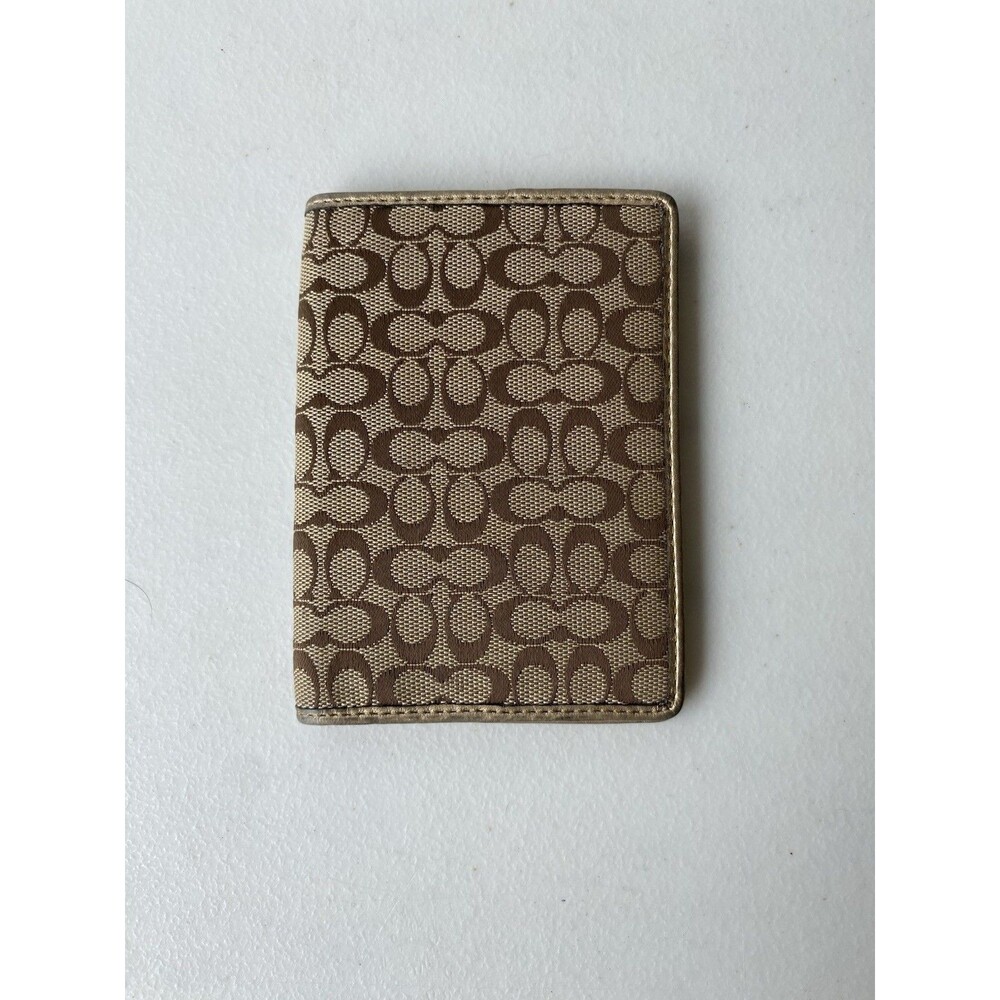 Vintage Y2K COACH Signature C Passport Holder Cover Case Wallet Gold Metallic